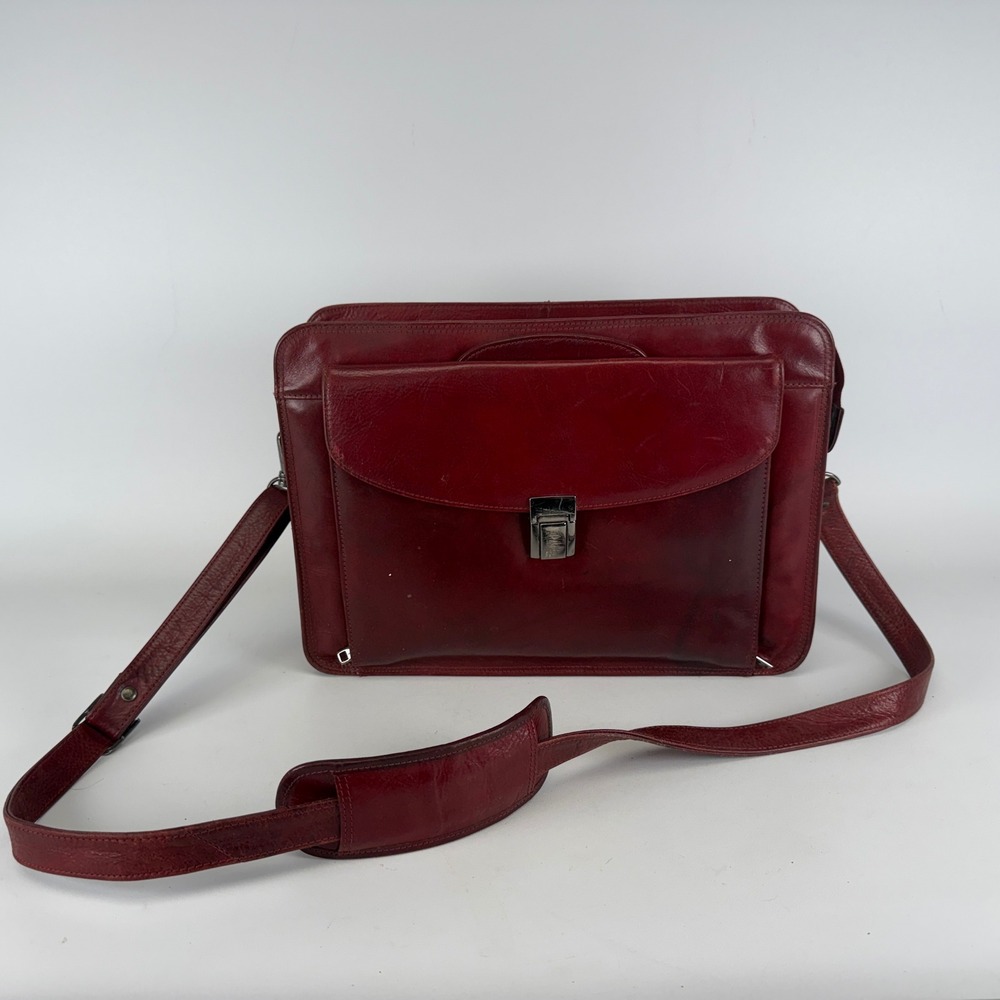 Scully Leather Briefcase Burgundy Red Messenger Laptop Bag Crossbody Messenger